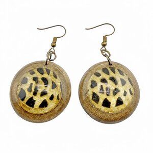 Vintage-Style Leopard Print Resin Drop Earrings Gold Glitter
